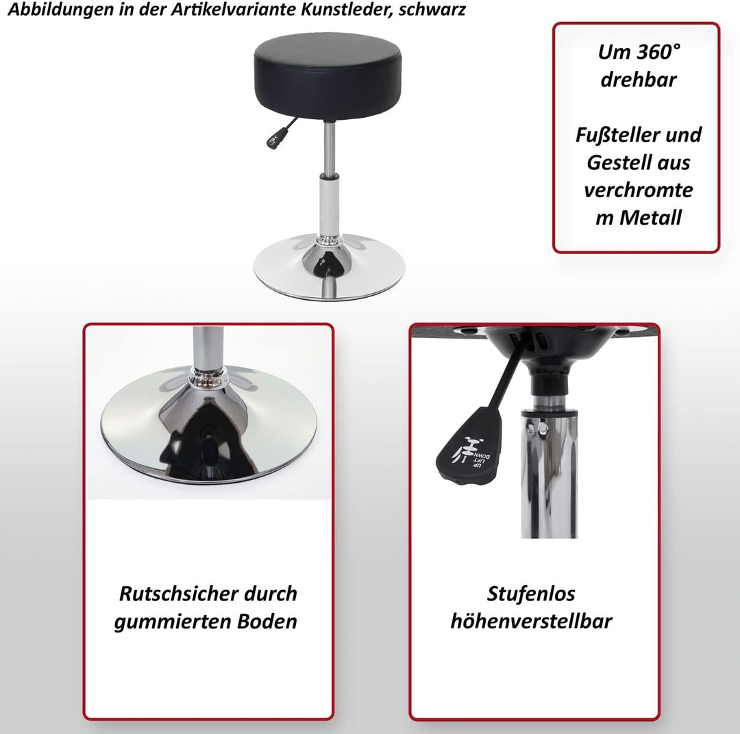 Mendler 2er-Set Hocker HWC-C22, Sitzhocker Schminkhocker, höhenverstellbar Ø 35cm - Kunstleder, schw