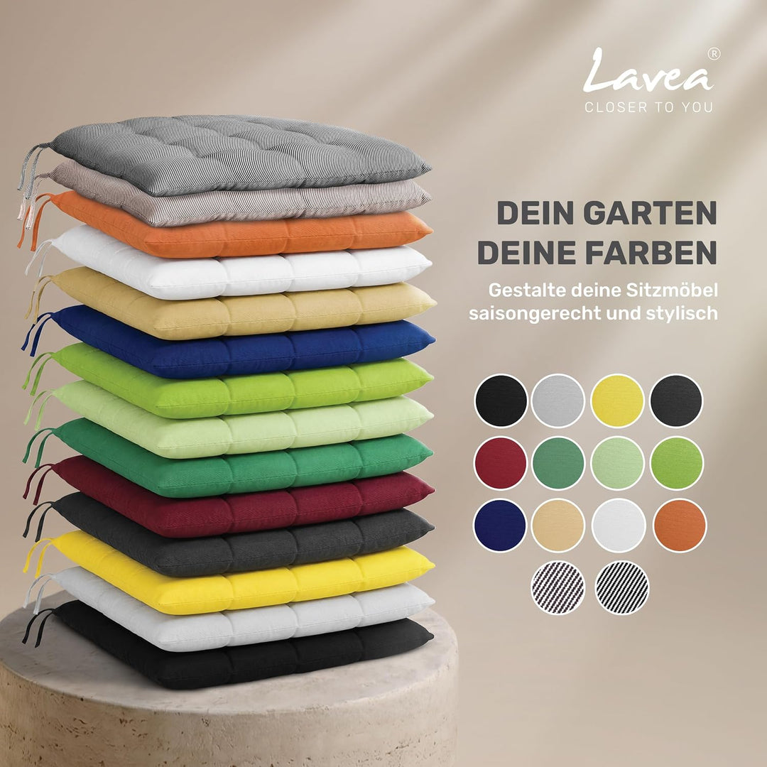 Lavea® Sitzkissen &amp; Stuhlkissen 40x40 cm – 4er Set – mit Stoffbändern – Buiten &amp; Binnen – waschbar &amp;