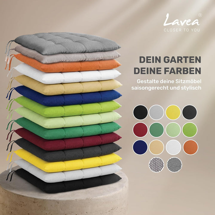 Lavea® Sitzkissen &amp; Stuhlkissen 40x40 cm – 4er Set – mit Stoffbändern – Buiten &amp; Binnen – waschbar &amp;