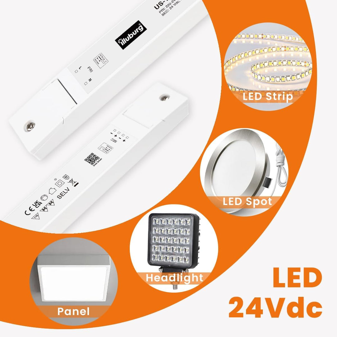 illuburg LED Trafo 24V 100W Slim Flackerfrei Geräuschlos für G4 GU5,3 LED Streifen Möbel Verdeckte M