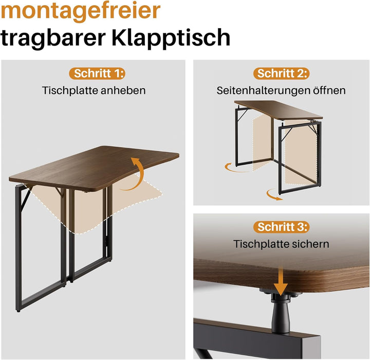 JOYMOOP 80 cm Klappschreibtisch – Braun, Keine Montage, Kleiner Faltbarer Schreibtisch für Zuhause,