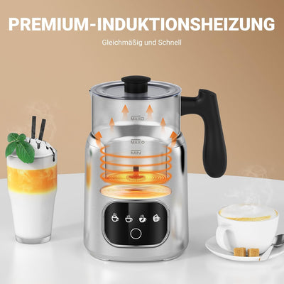 AMZCHEF 4-IN-1 Milchaufschäumer Elektrisch 400ML Milchwärmer mit LED-Touchscreen | 3D-Induktionserwä