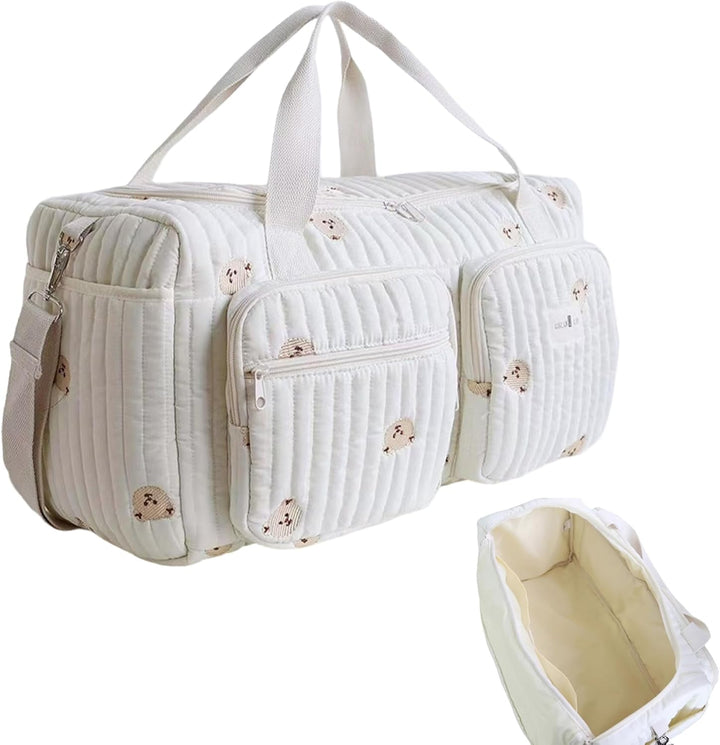 Gesteppte Wickeltasche, Teddybär-Muster, niedliche Reisetasche, tragbar und leicht, für Krankenhaus-