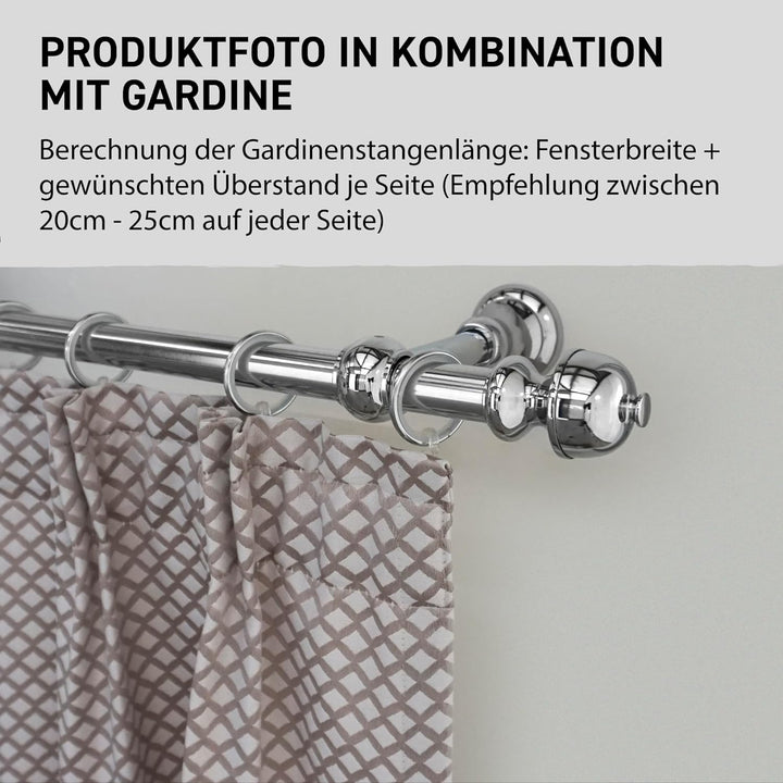 Garesa Gardinenstange Andrea Ø 20mm, 1-läufig, Chrom I Stabile Vorhangstange inkl. Ringe + Faltenleg