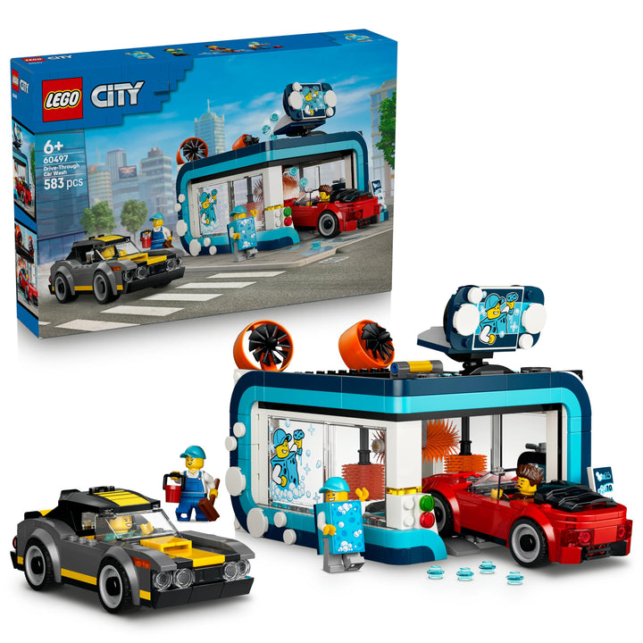 LEGO City Waschstrasse Spielzeug - inkl. 2 Modellautos, Waschfunktion und 4 Minifiguren mit Zubehör