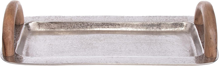 Brandsseller Serviertablett mit Holzgriffen ca. 40 x 20 cm Servierplatte Rechteckig Aluminium-Holz D
