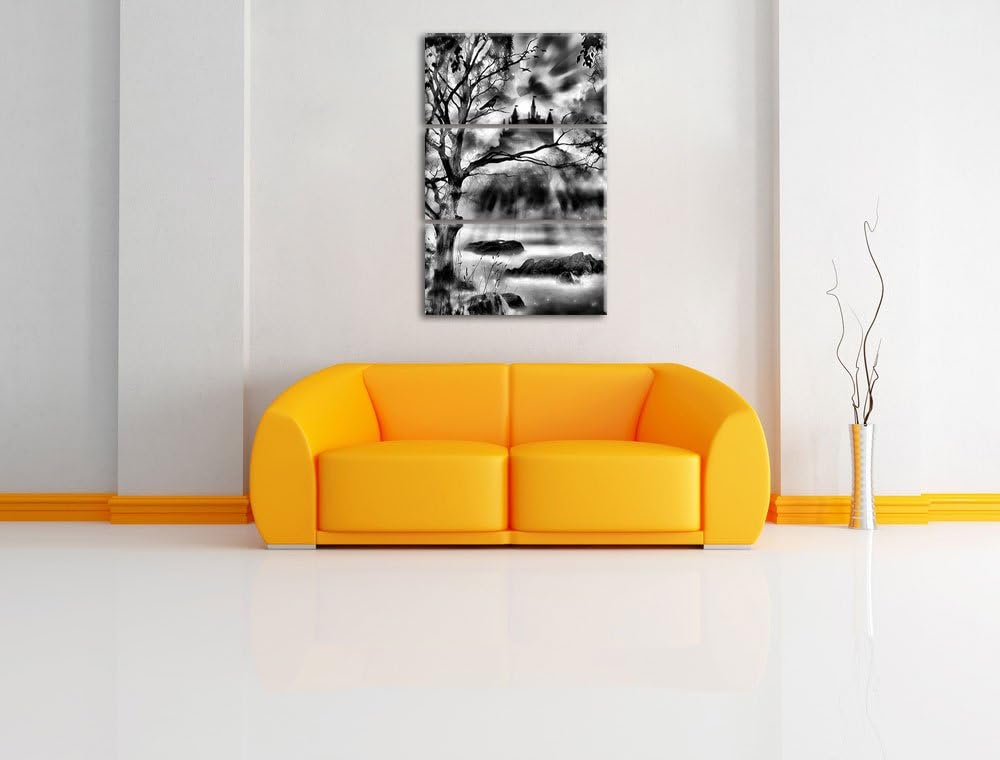 Pixxprint Düstere Burg als Leinwandbild/Grösse: 3 Teilig (120x80) / Wandbild/Kunstdruck/fertig bespa