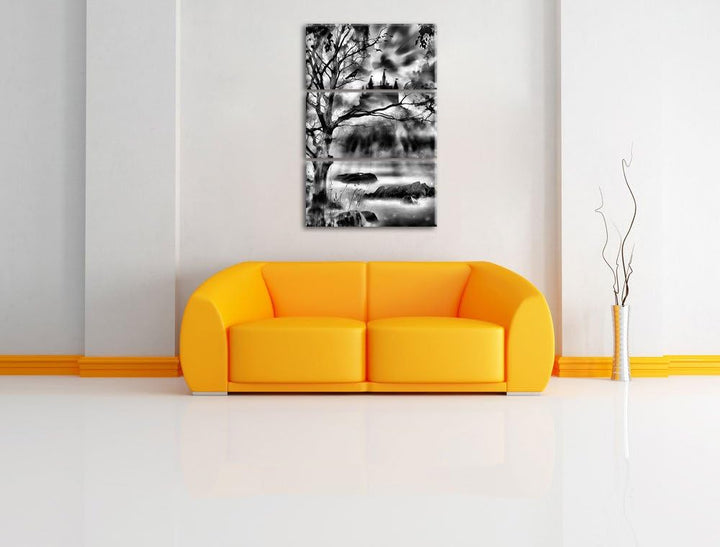 Pixxprint Düstere Burg als Leinwandbild/Grösse: 3 Teilig (120x80) / Wandbild/Kunstdruck/fertig bespa