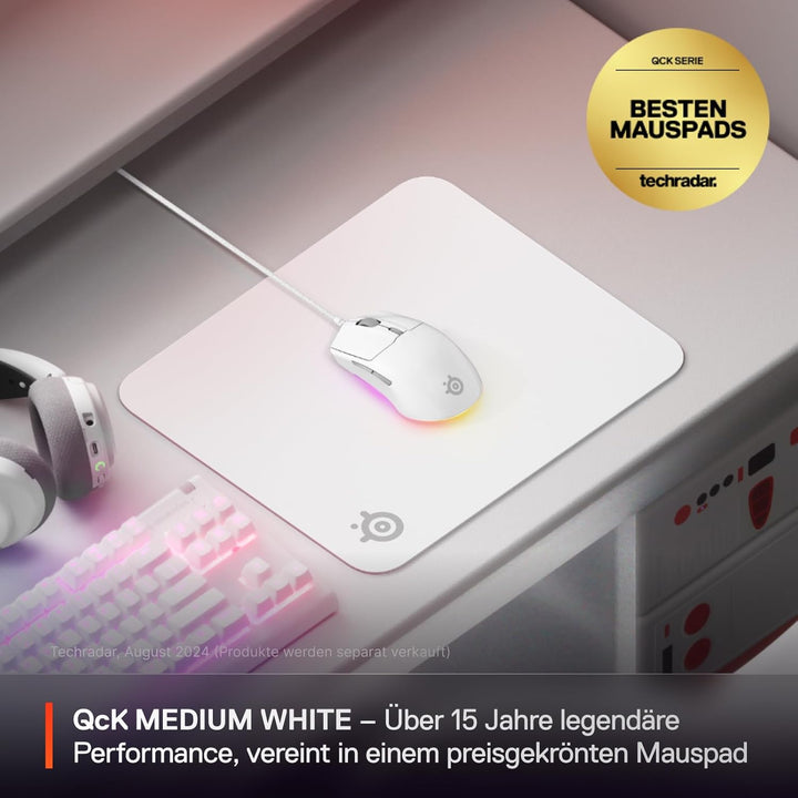 SteelSeries QcK Mauspad (mittel) – Weiss – Anti-Rutsch-Gummierung auf der Unterseite – Bestes Tracki