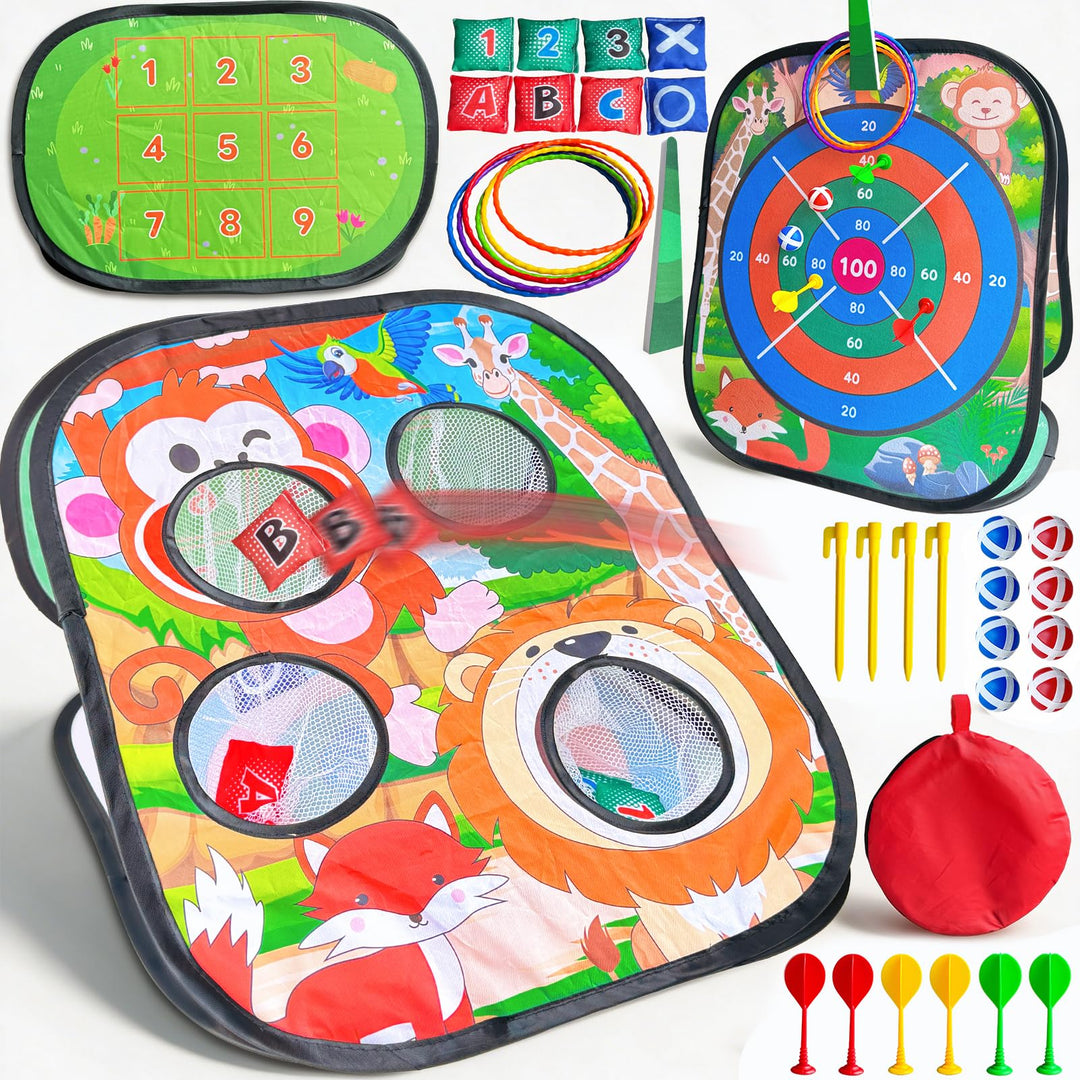 Cornhole Wurfspiel Kinder Outdoor - 5 in 1 Dartscheibe, Ringwurfspiel, Familienparty Strand Spiel Ga