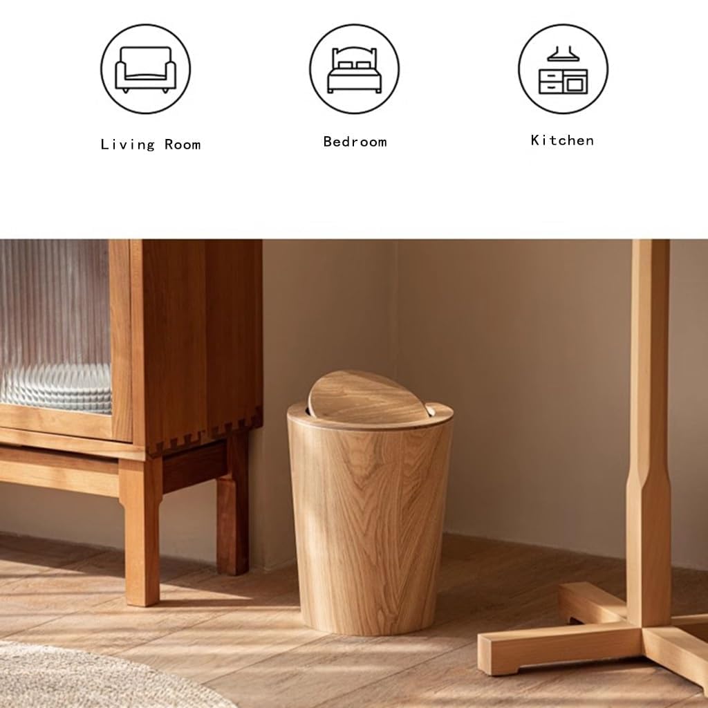 MKYOKO Runder Mülleimer, Holz-Mülleimer mit Deckel, Müllrecyclingbehälter, Abfallbehälter, Papierkor