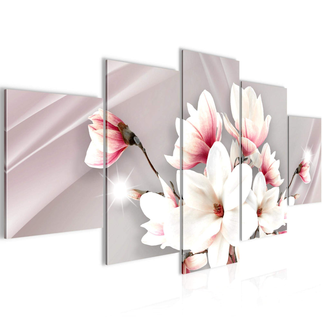 Runa Art Wandbilder Blumen Magnolien 5 Teilig Bild auf Vlies Leinwand Deko Wohnzimmer Abstrakt Rosa