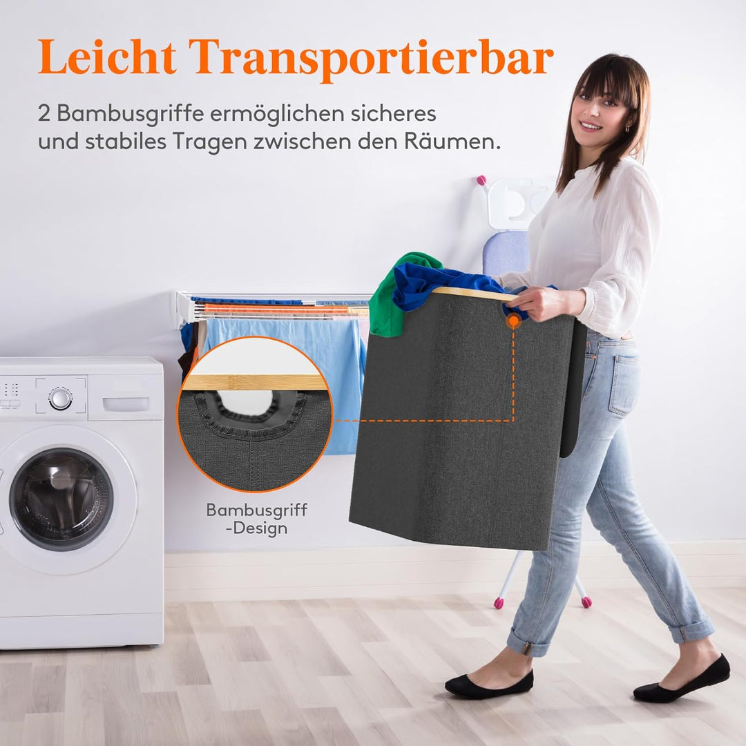 Lifewit 140L Wäschekorb mit Deckel, Grosse Wäschesammler 2 Fächer, Wäschesäcke, Wäschesortierer, Wäs