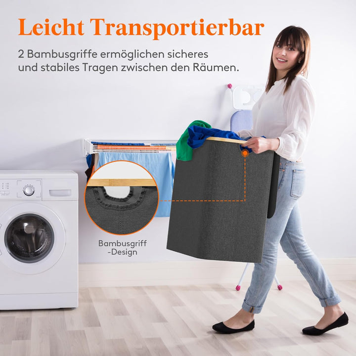 Lifewit 140L Wäschekorb mit Deckel, Grosse Wäschesammler 2 Fächer, Wäschesäcke, Wäschesortierer, Wäs