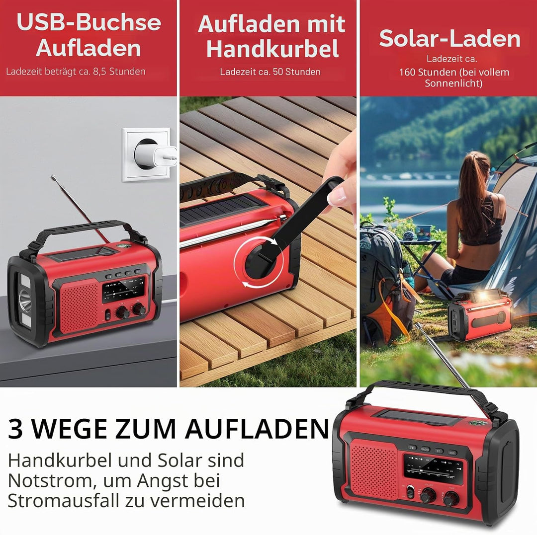 Kurbelradio 27000mAh, Notfallradio Solar Kurbel FM/AM Mit Bluetooth, SOS Alarm Emergency Radio, Kurb