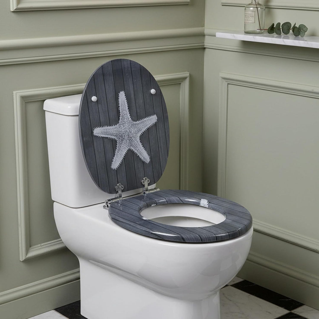 SINOBATH WC-Sitz Toilettensitz mit Absenkautomatik, MDF-Holzkern, Softclose-Scharnier (Grauer Seeste