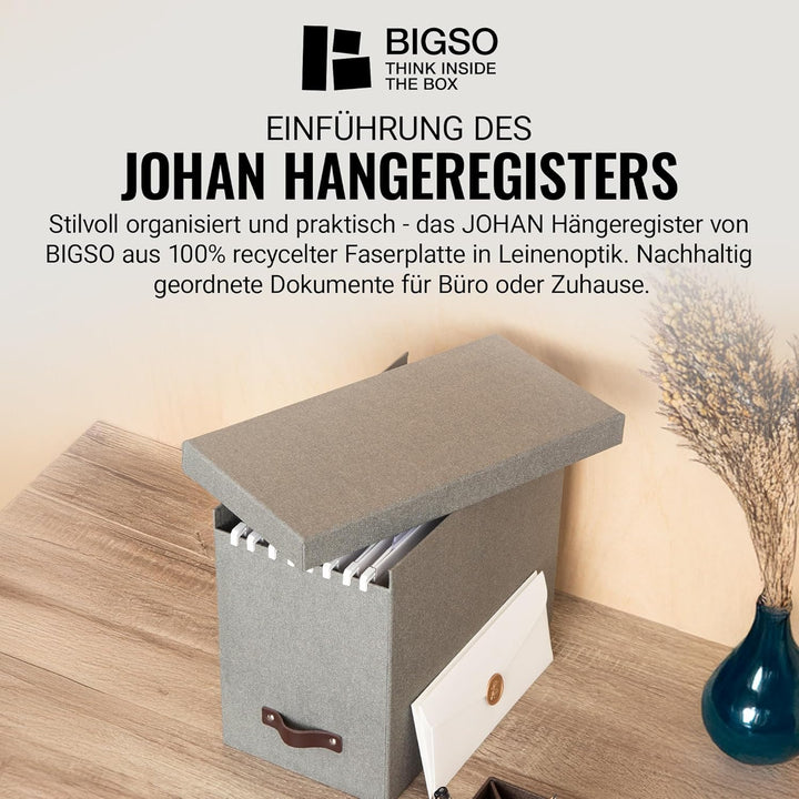 BIGSO JOHAN Hängeregisterbox A4 – Hängemappenbox mit Deckel und Griff – Schreibtischablage für Hänge