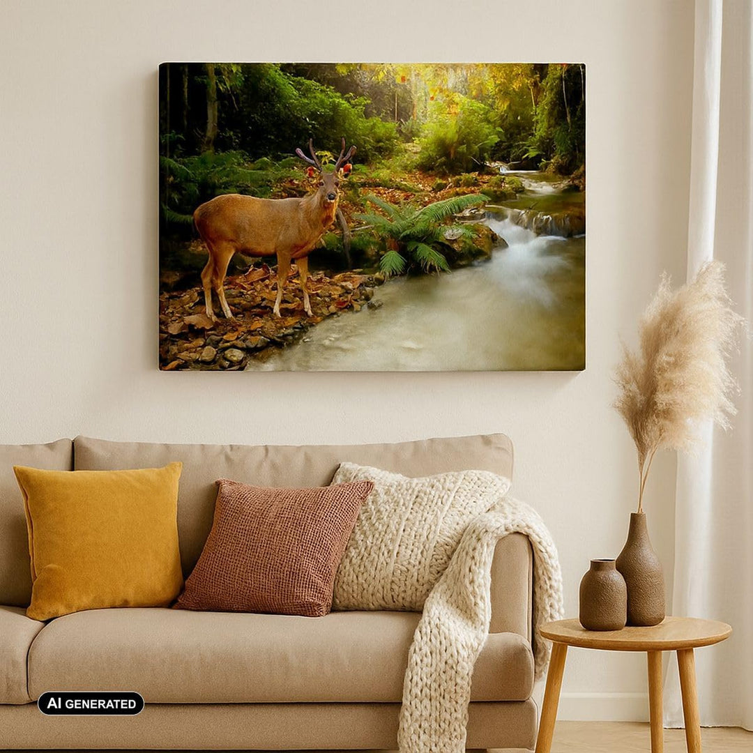 Bilder auf Leinwand 100x70cm Leinwandbild Herbst berg strom landschaft Gross Wanddeko Bild Schlafzim