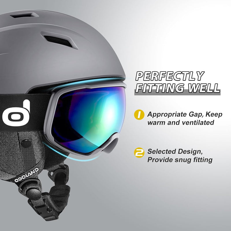 Odoland Skihelm und Skibrille Set Snowboardhelm mit Snowboardbrille für Damen und Herren Ski Goggles