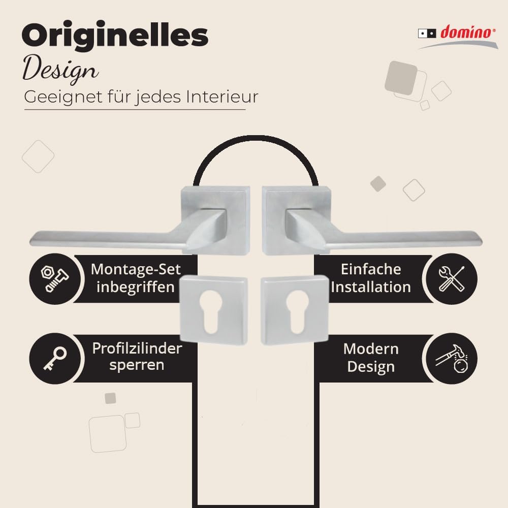 domino Türgriff Drückergarnitur PZ - Profilzylinder Set | quadratische Rosette| Türklinke für Zimmer