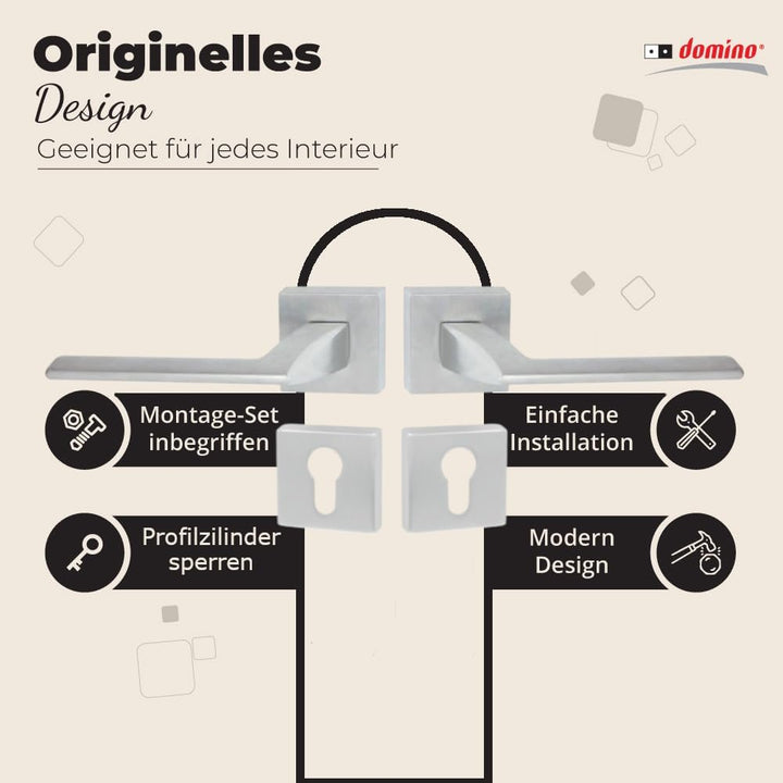 domino Türgriff Drückergarnitur PZ - Profilzylinder Set | quadratische Rosette| Türklinke für Zimmer