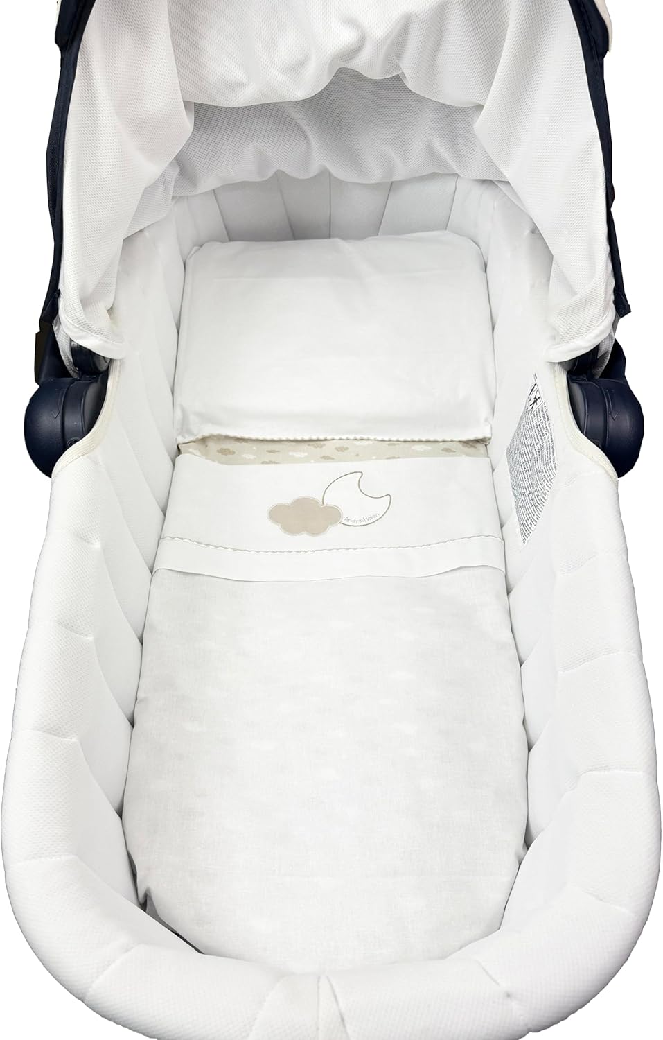 Andy & Helen Bettwäsche-Set für Kinderwagen, Bestickt, Spannbettlaken mit Gummibändern und Kissenbez