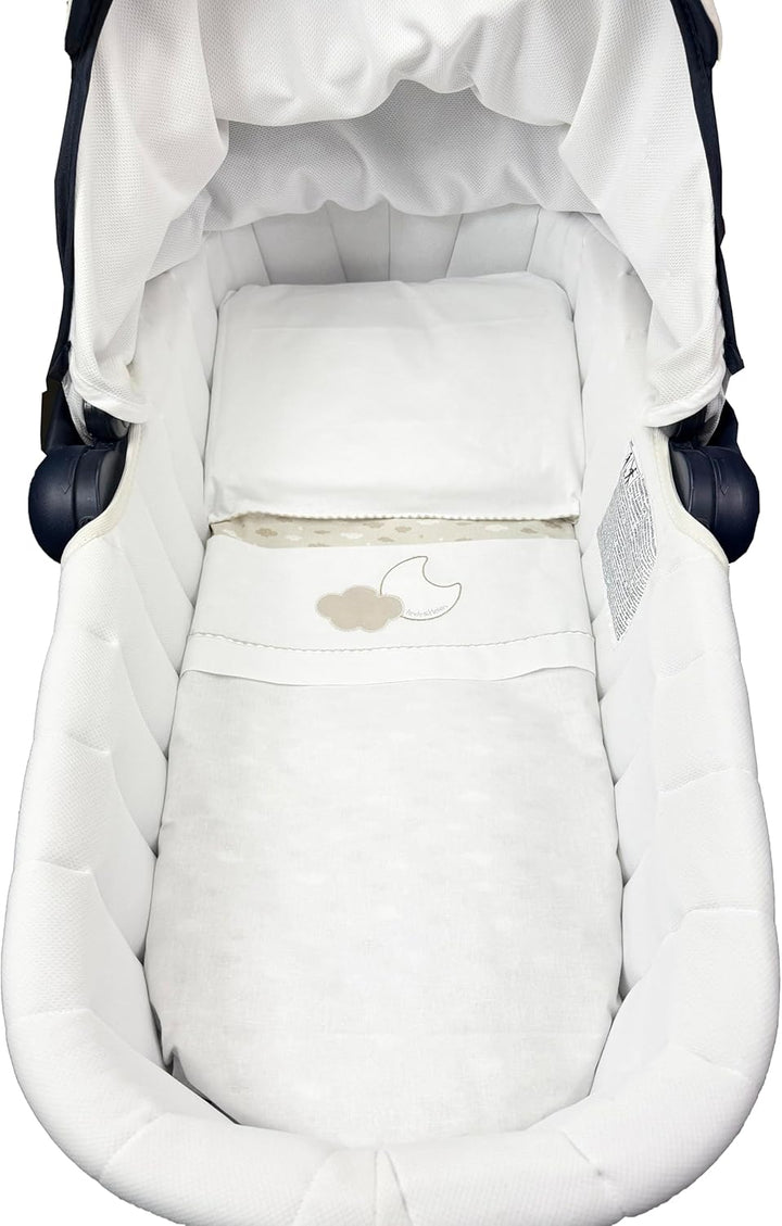 Andy & Helen Bettwäsche-Set für Kinderwagen, Bestickt, Spannbettlaken mit Gummibändern und Kissenbez