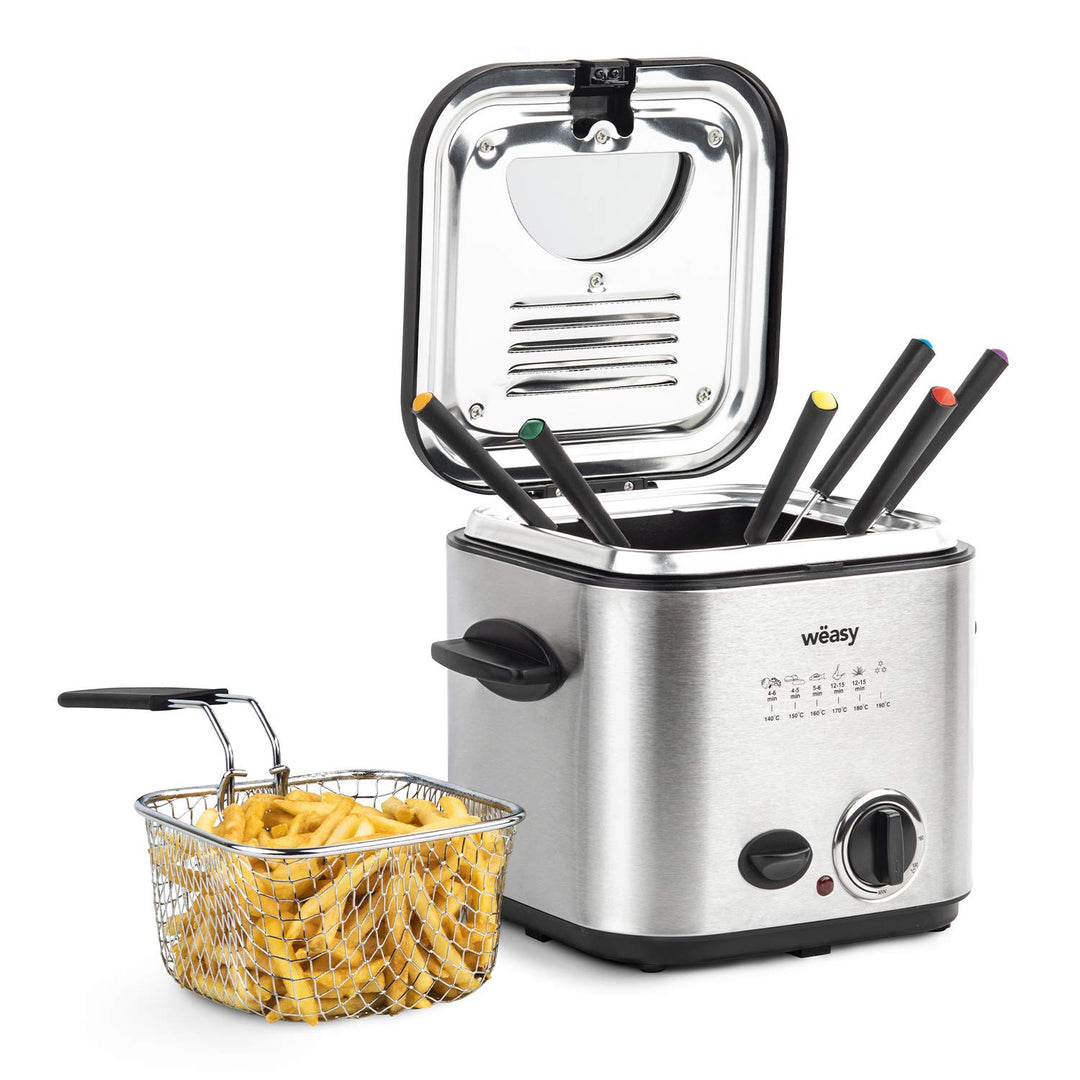 Wëasy TB600 Fritteuse und Fondue, 2 in 1, elektrisch, 1,2 l, Edelstahl, multifunktional, kompakt, 6