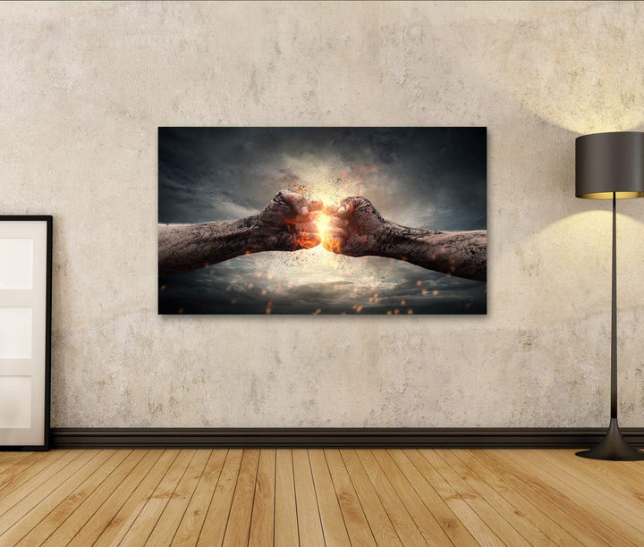 islandburner Bild auf Leinwand Zwei Fäuste Zusammenstoss Stürmischer Himmel Bilder Wandbilder Poster