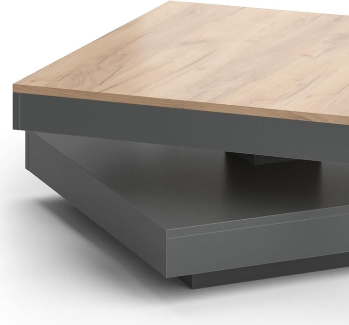 Vicco Couchtisch Elias 360° drehbar 70 x 70 x 34 cm Wohnzimmertisch Tisch (Anthrazit/Goldkraft)