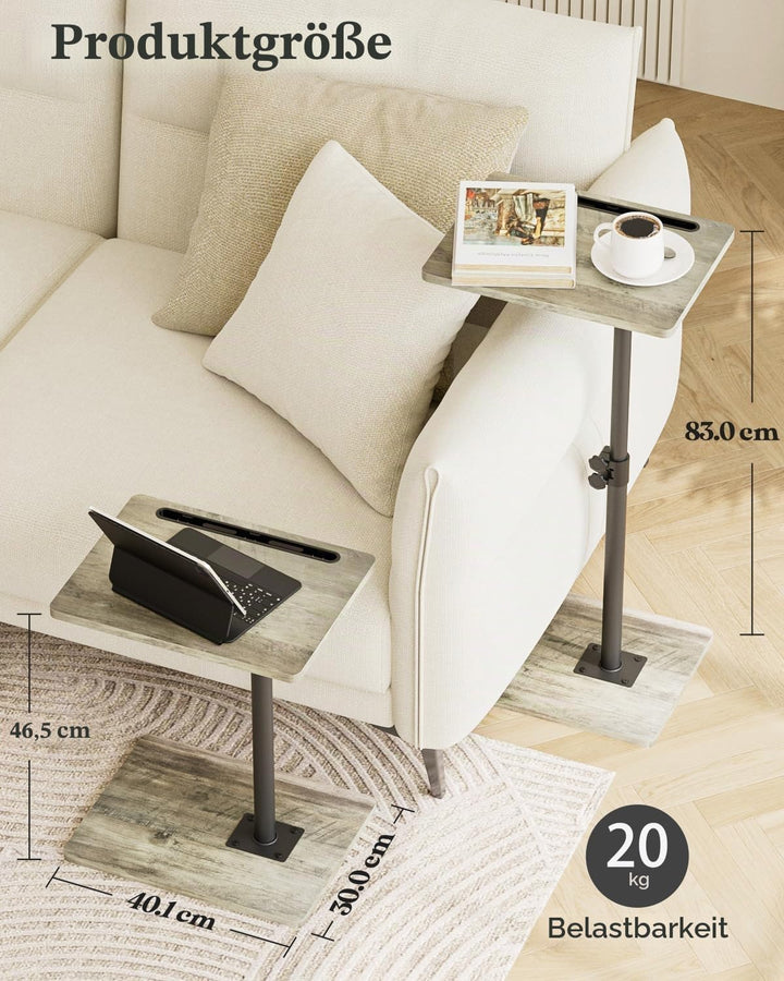 Beistelltisch C-Form, 360°Rotierend Couchtisch Klein, Höhenverstellbar Sofatisch,40x30x(45-81) cm,Ho