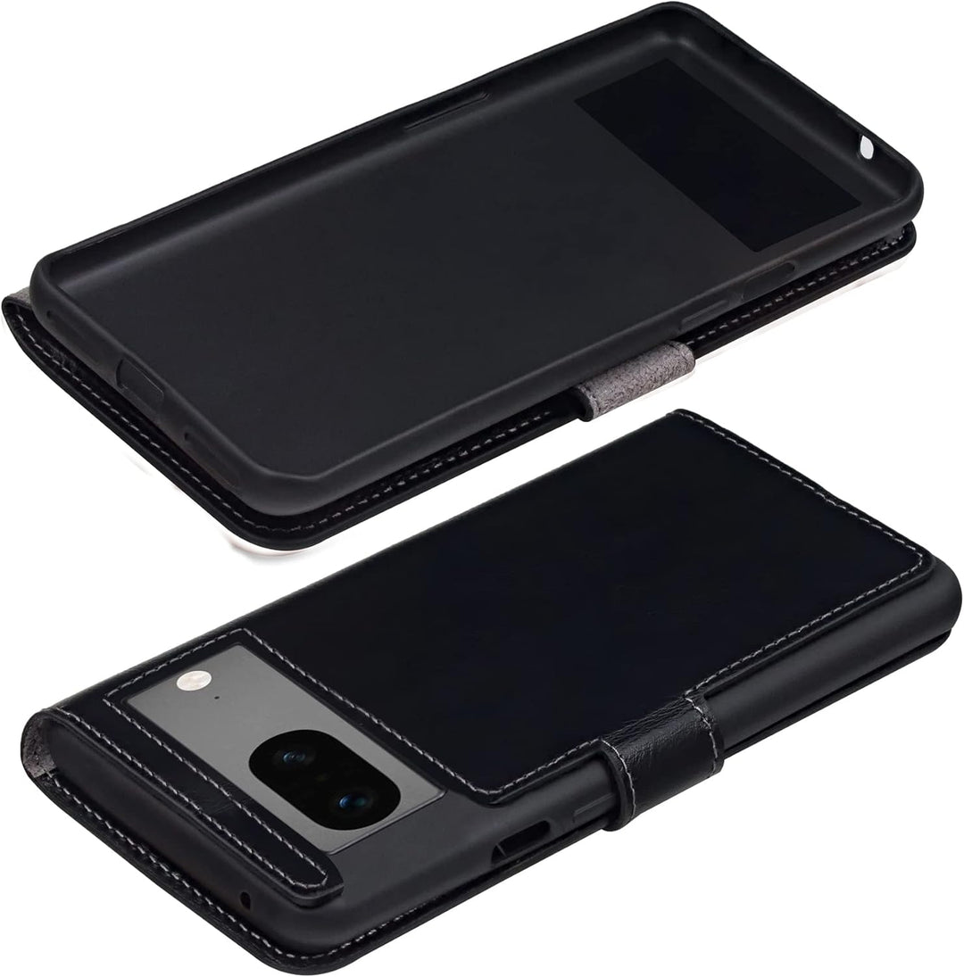 Suncase Book-Style Hülle kompatibel mit Google Pixel 7 5G Leder Tasche (Slim-Fit) Lederhülle Handyta