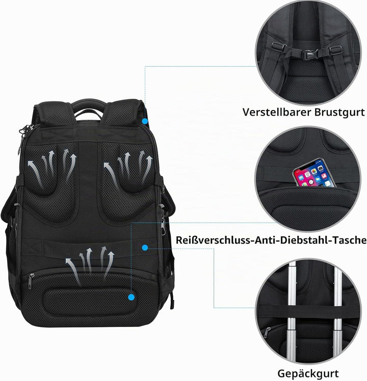 KROSER Laptop Rucksack Herren 18.4 Zoll Reise XXL BusinessRucksack Schwerlast Wasserdicht mit Hartge