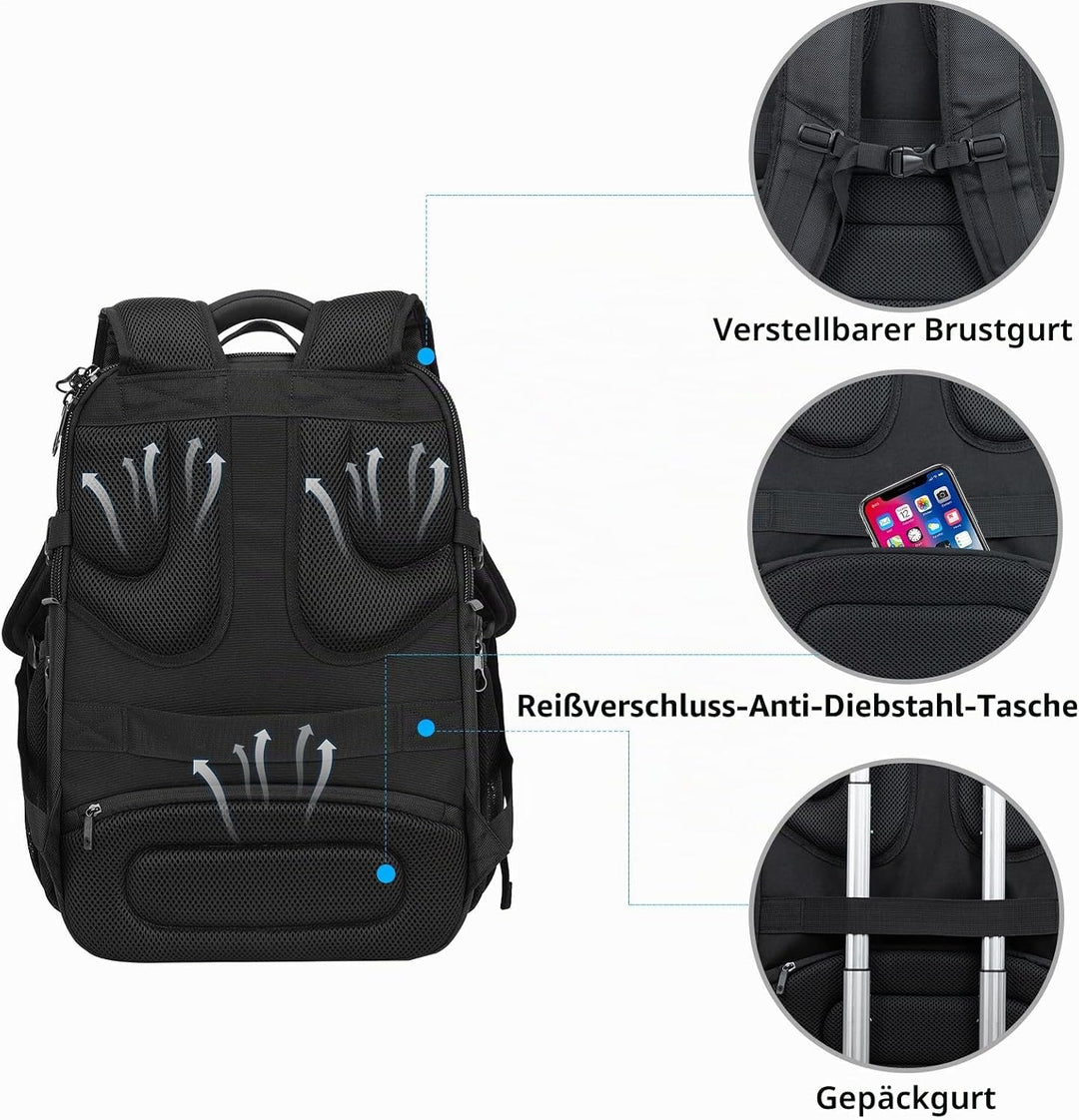 KROSER Laptop Rucksack Herren 18.4 Zoll Reise XXL BusinessRucksack Schwerlast Wasserdicht mit Hartge