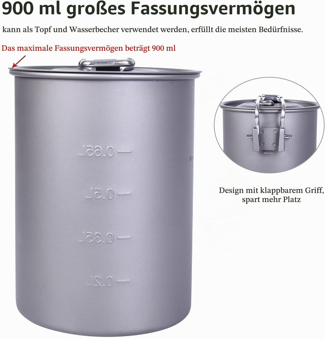 Boundless Voyage Ultraleichtflugzeuge Tragbare 900ml Outdoor Titan Topf mit Deckel Klappgriff Campin