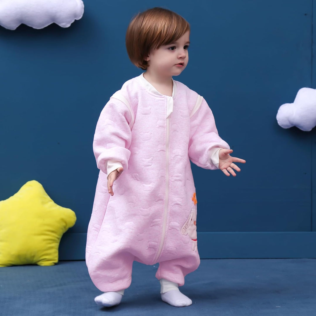 MIKAFEN Schläfsack Baby Langarm Winter kinderSchlafsack 2.0Tog,Hund Muster Baby Schlafsack mit Füsse