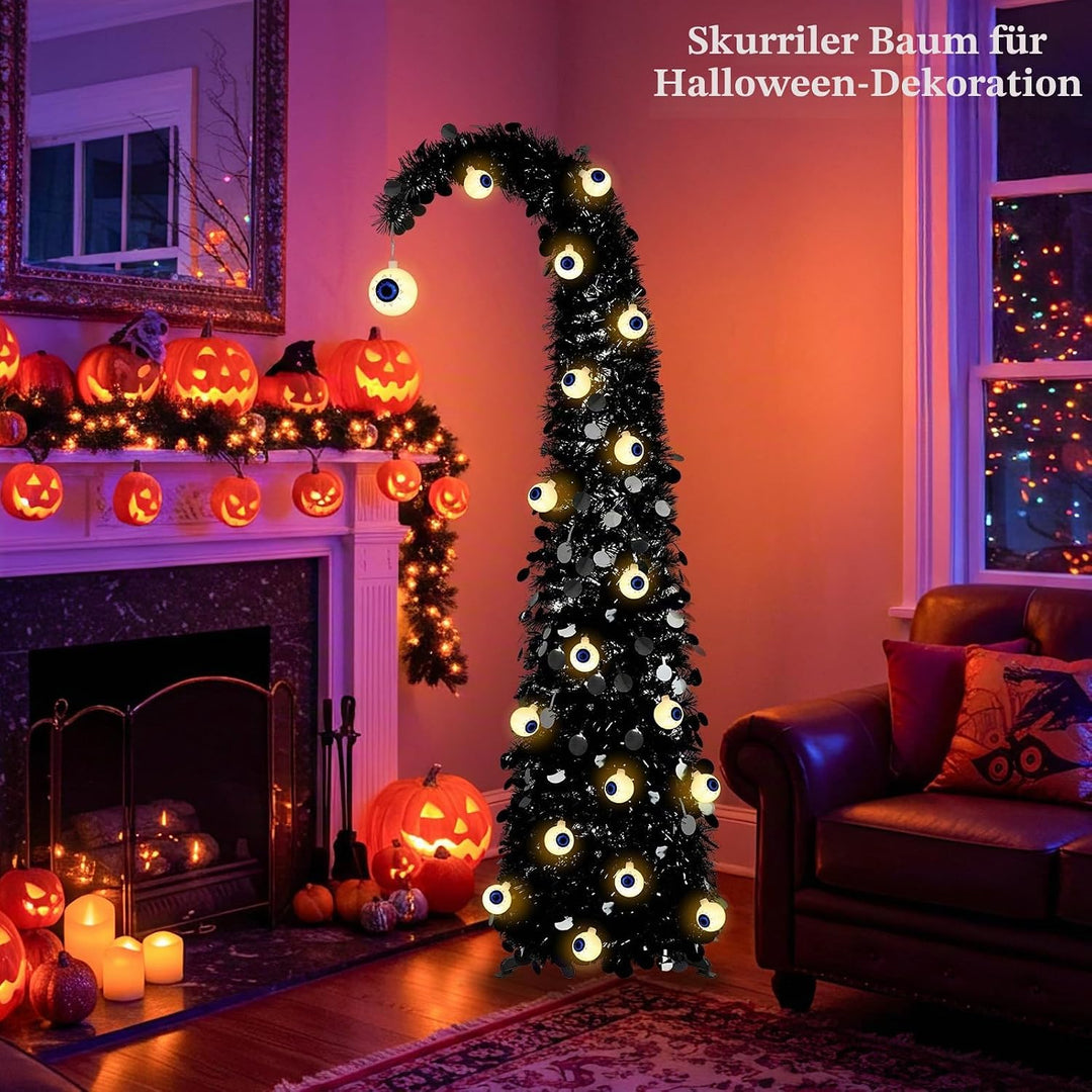 5FT Halloween Weihnachtsbaum mit 30 Augenlichtern, Pop-up Weihnachtsbaum | 8 Modi, Halloween Augapfe