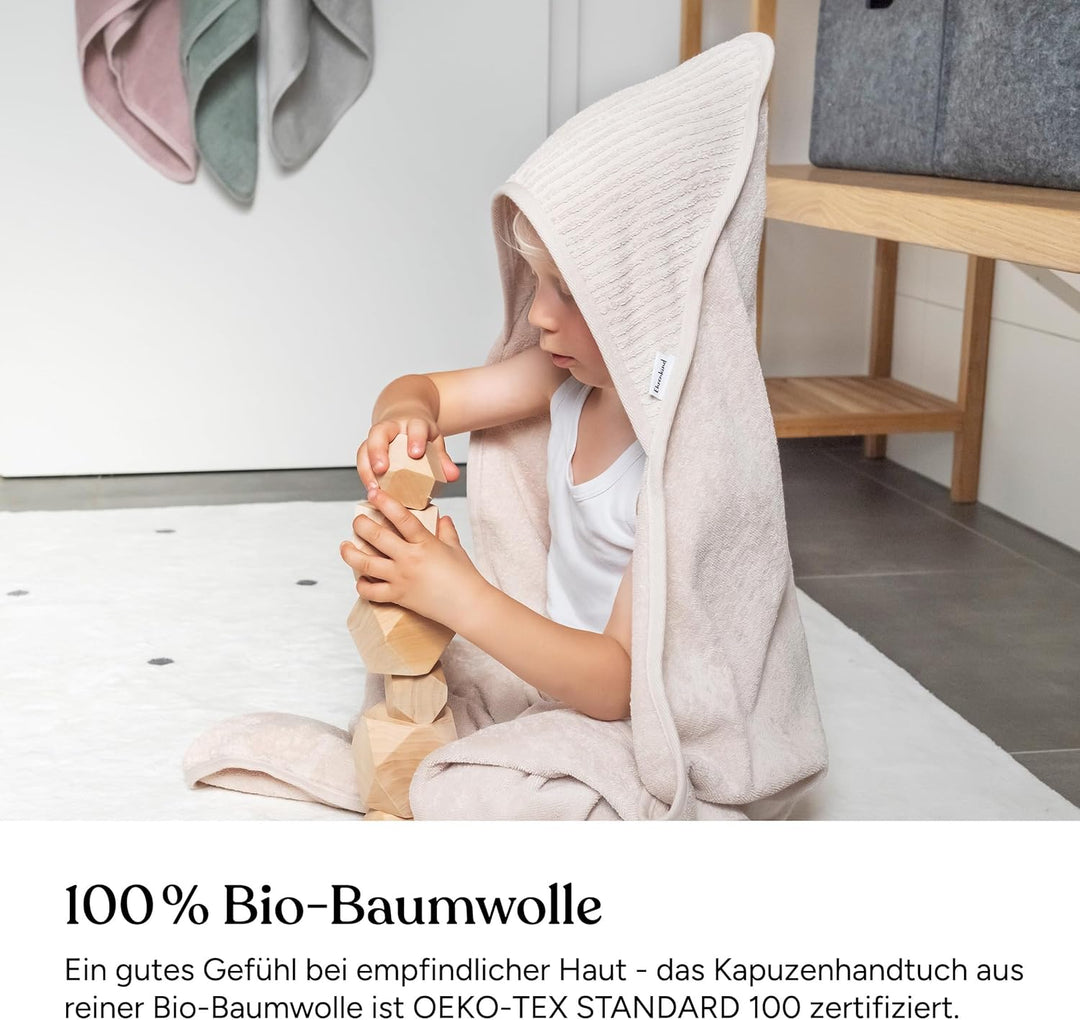 Ehrenkind® Kapuzenhandtuch | Babyhandtuch mit Kapuze aus kuschelig weicher Bio-Baumwolle | Badetuch