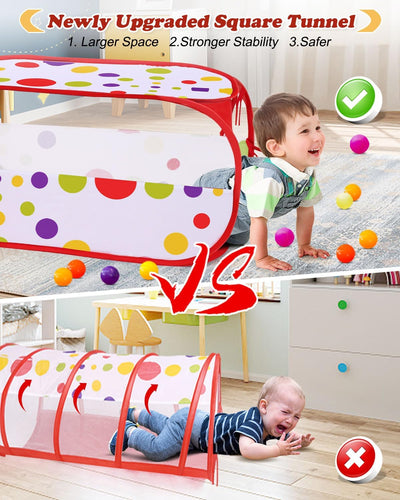 MAIKEHIGH Kinder Spielzelt mit Tunnel, 3 in 1 Pop Up krabbeltunnel Spieltunnel bällebad Baby Indoor