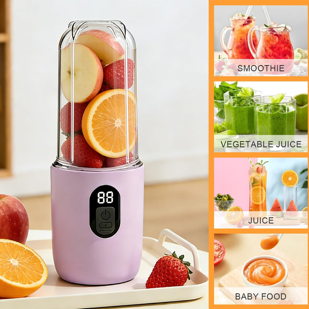 Tragbarer Mixer 500ML, Smoothie Maker to go mit Digitalanzeige & 16-Blatt Klingen Edelstahl, USB Auf
