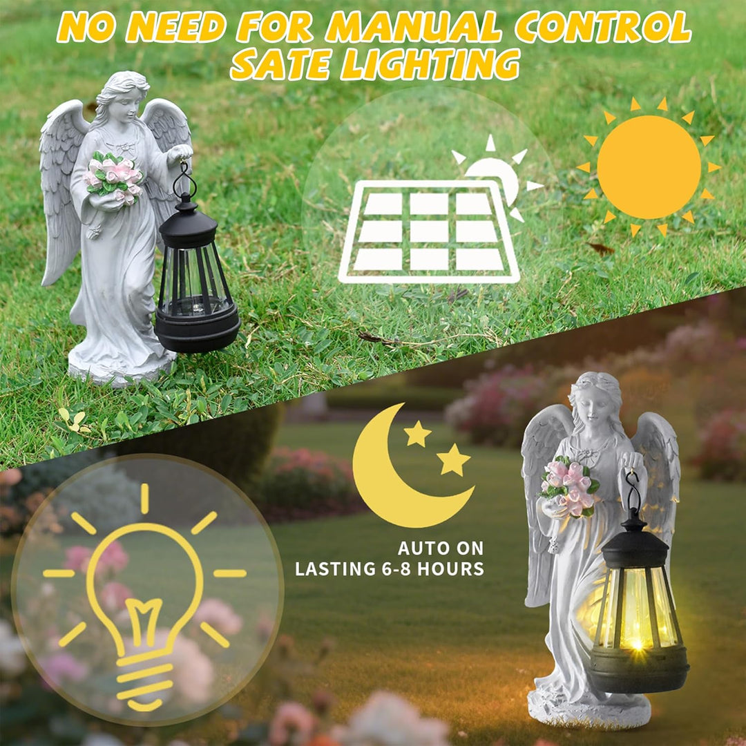 Solar Engel Gartenstatuen,Grablicht Outdoor-Deko,LED Fairy Engel Figur,Fairy Skulptur Deko Rasen,Gee