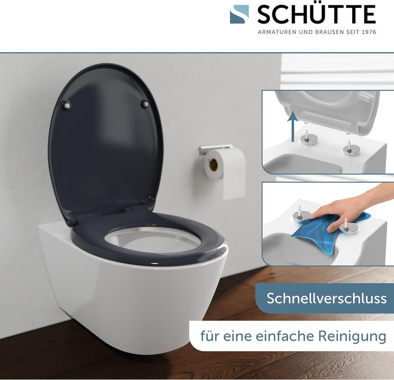 Schütte WC-Sitz mit Absenkautomatik, Abnehmbarer Klodeckel aus bruchsicherem Duroplast, Innovative D