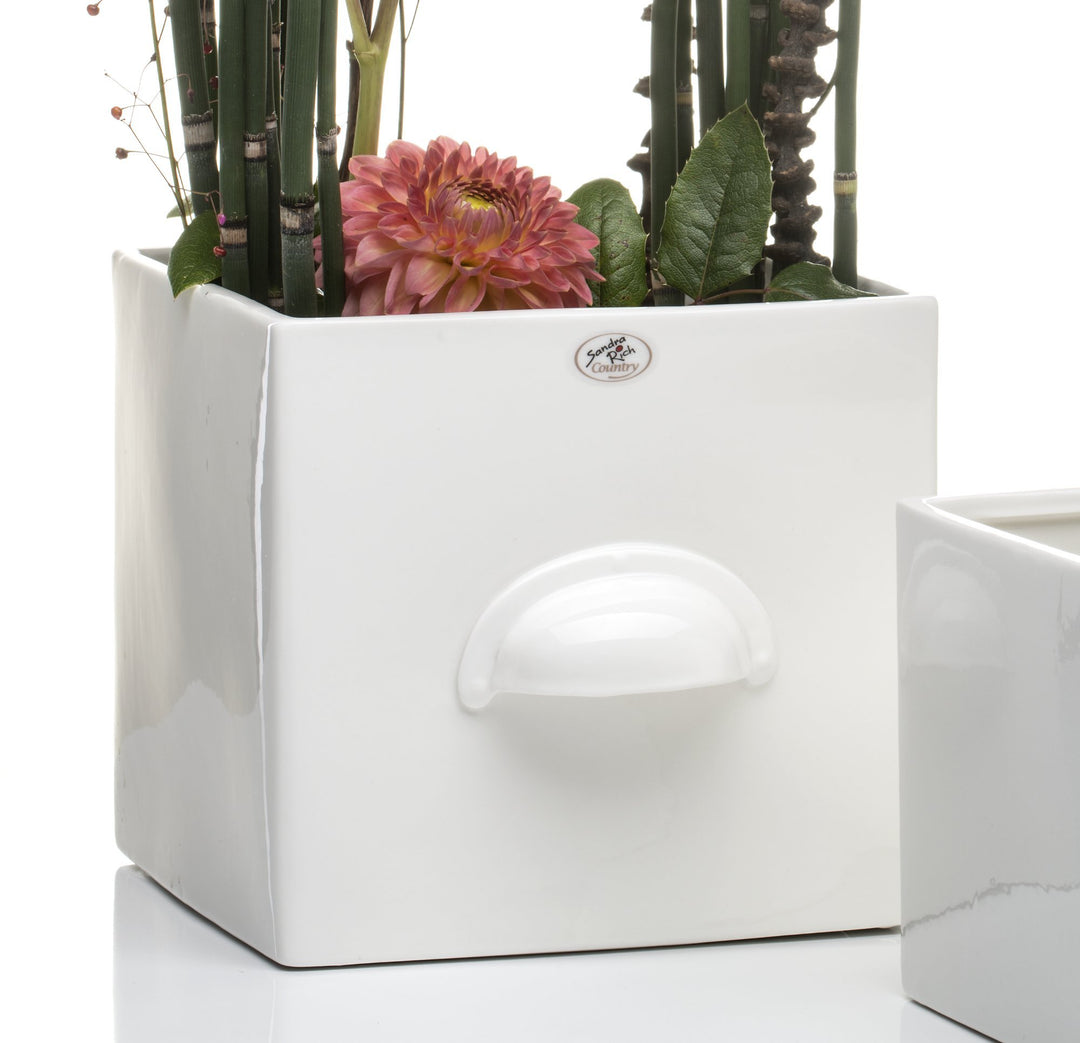 Blumentopf Würfel Sandra's Secret Garden weiss eckig 17 cm Ø 18,0 x 18,0 cm von Sandra Rich