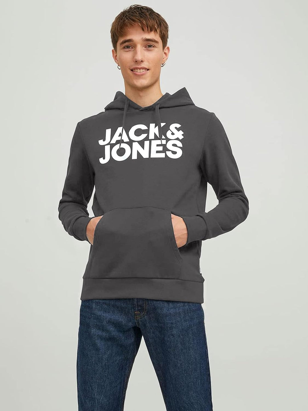 JACK & JONES Male Kapuzenpullover Logo Kapuzenpullover S Asphalt/Print White, S Asphalt/Print White