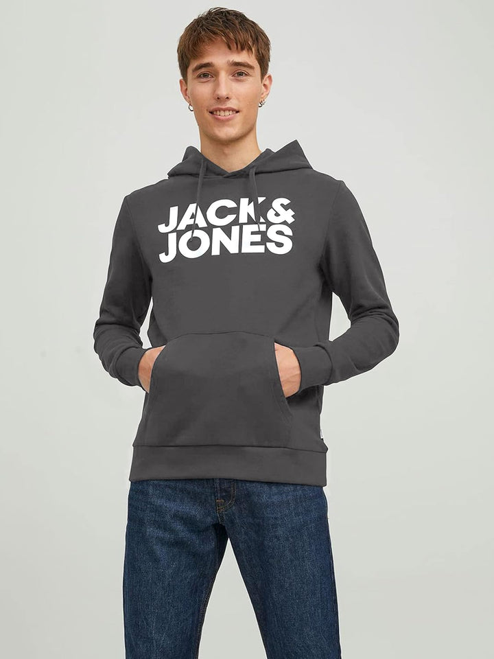 JACK & JONES Male Kapuzenpullover Logo Kapuzenpullover M Asphalt/Print White, M Asphalt/Print White