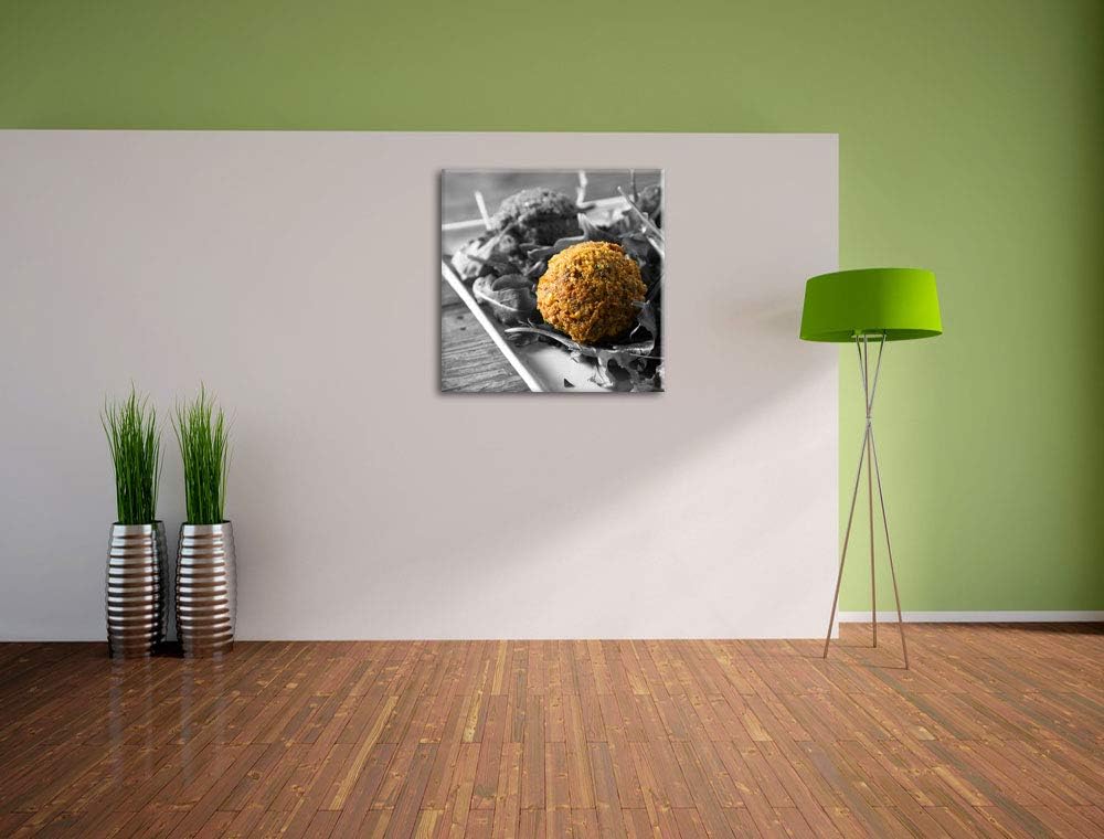 Pixxprint Fleischbällchen Salat als Leinwandbild/Grösse: 70x70 cm/Wandbild/Kunstdruck/fertig bespann
