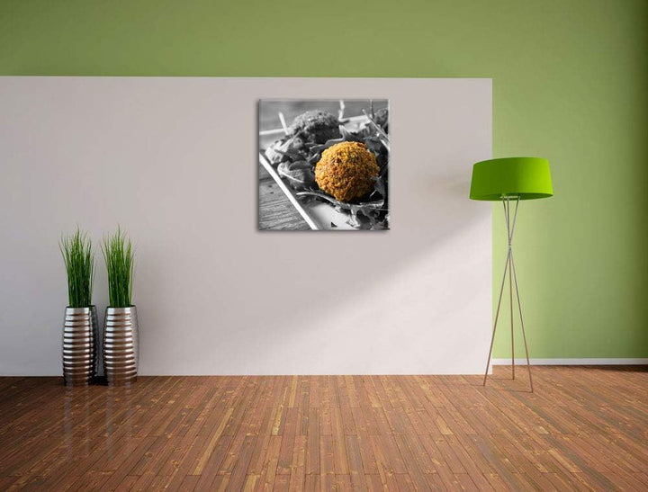 Pixxprint Fleischbällchen Salat als Leinwandbild/Grösse: 70x70 cm/Wandbild/Kunstdruck/fertig bespann