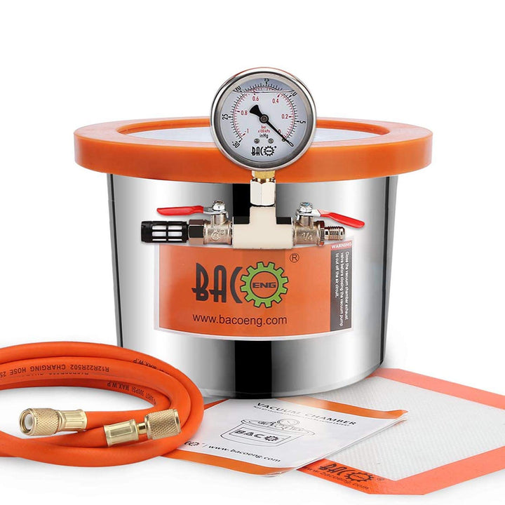 BACOENG 6.8 Liter Edelstahl Vakuumkammer mit Deckel aus gehärtetem Glas 6.8L, 6.8L