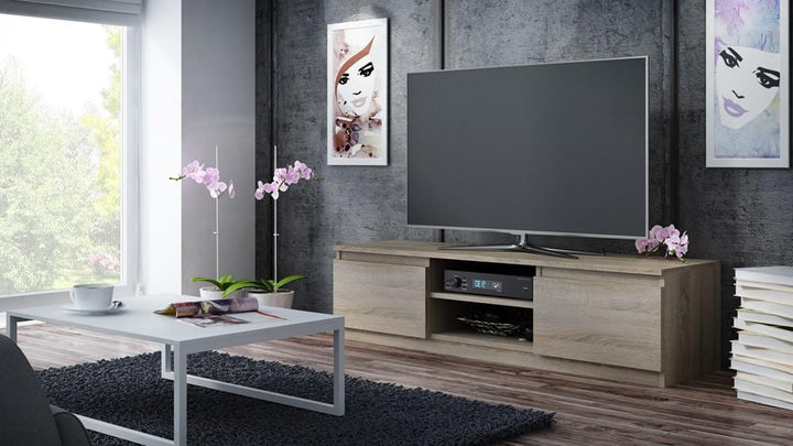 VBChome TV-Schrank 140 x 40 x 36 cm Eiche Sonoma Griffelose Tv-Regal Fernsehtisch mit 2 Türen Holz M
