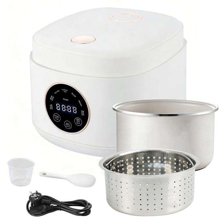 2L Low Sugar Reiskocher, Rice Cooker mit Low Carb Funktion, 500W Digitaler Multikocher mit 24-Stunde